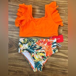 PatPat Kids Girls Two Piece Swimsuit orange and green size 4/5 NWT